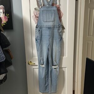 No Boundaries Light Wash Distressed Denim Overalls